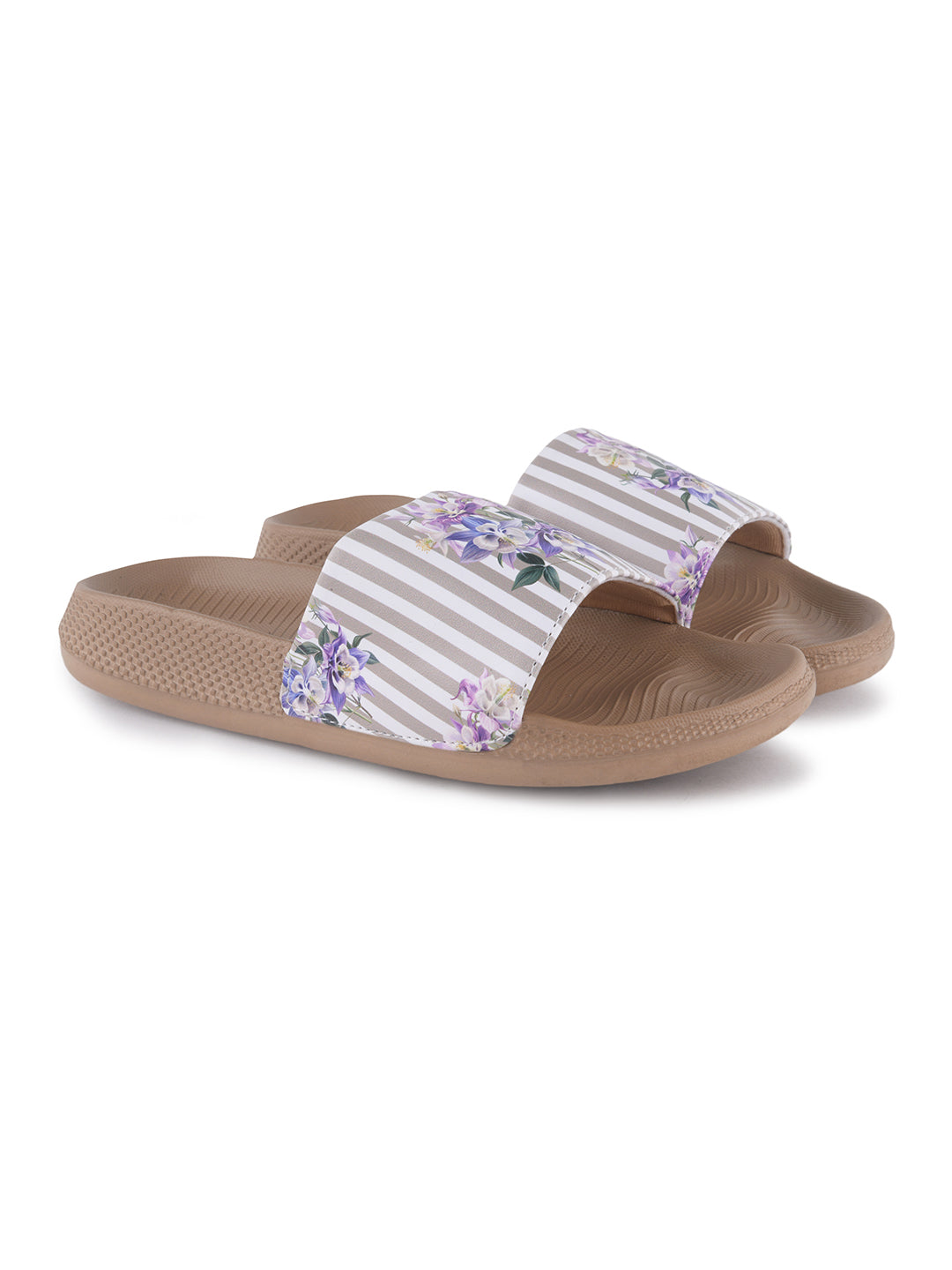 walk & walker Women Slides (Beige, White , 4)