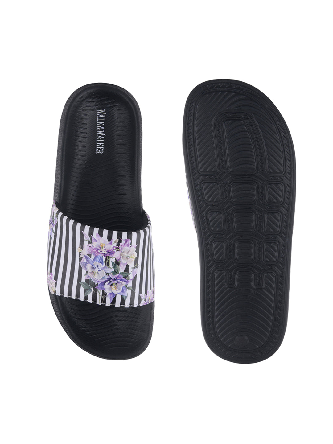 walk & walker Women Slides (Black, White , 8)