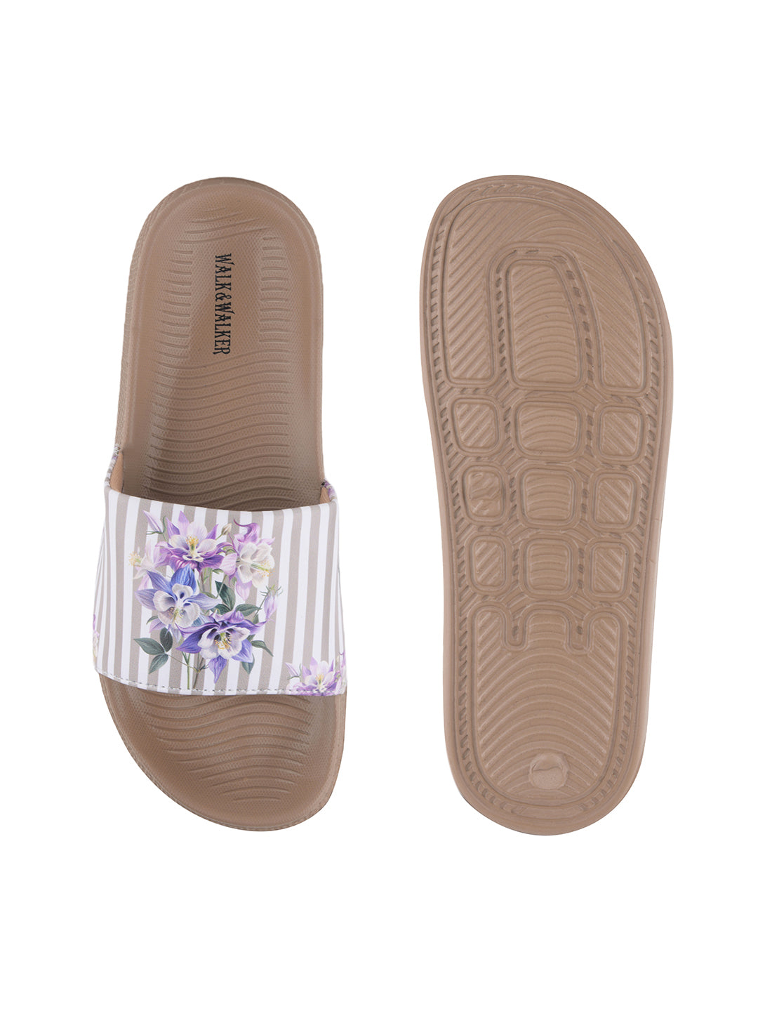 walk & walker Women Slides (Beige, White , 7)