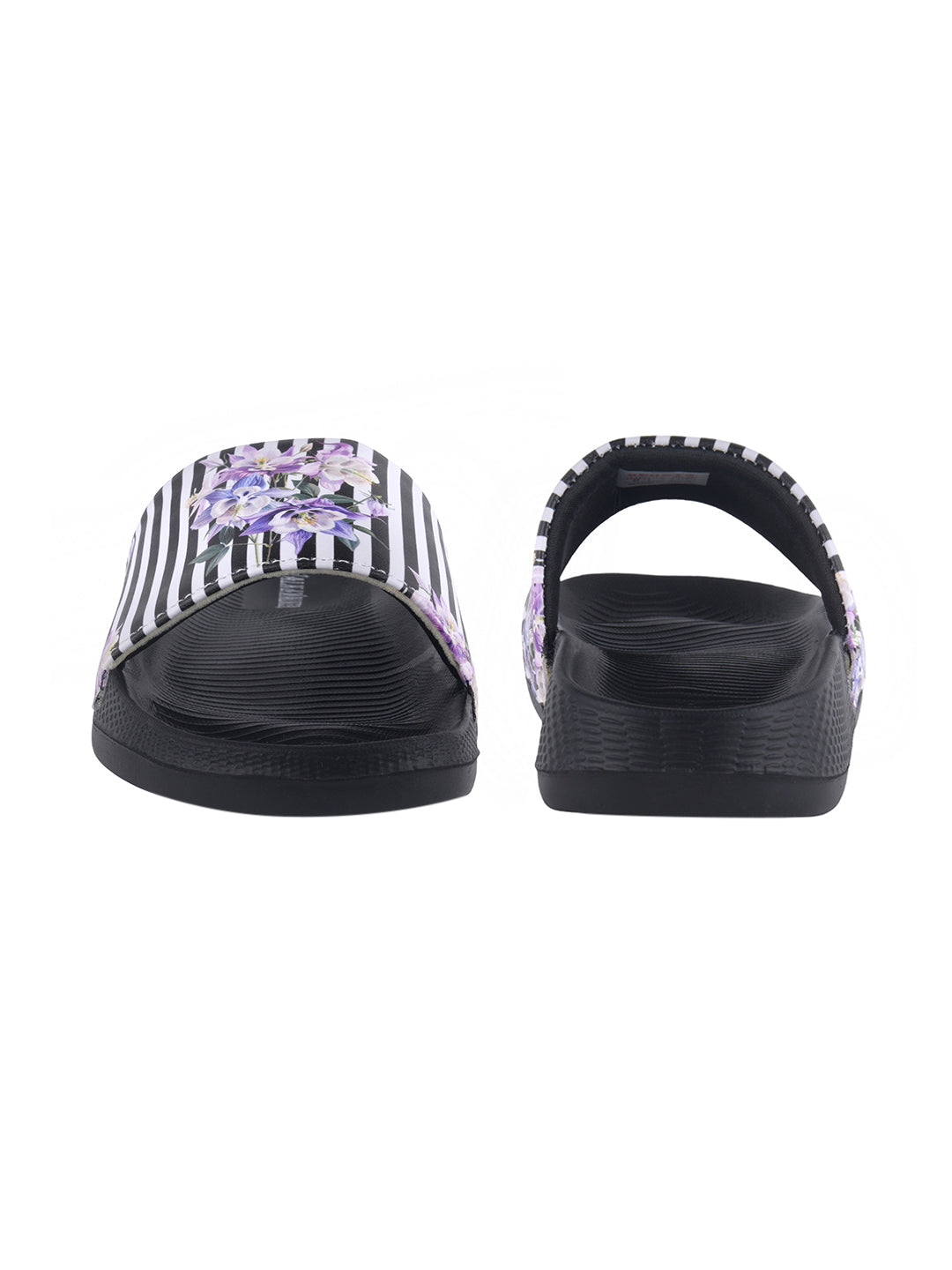 walk & walker Women Slides (Black, White , 8)