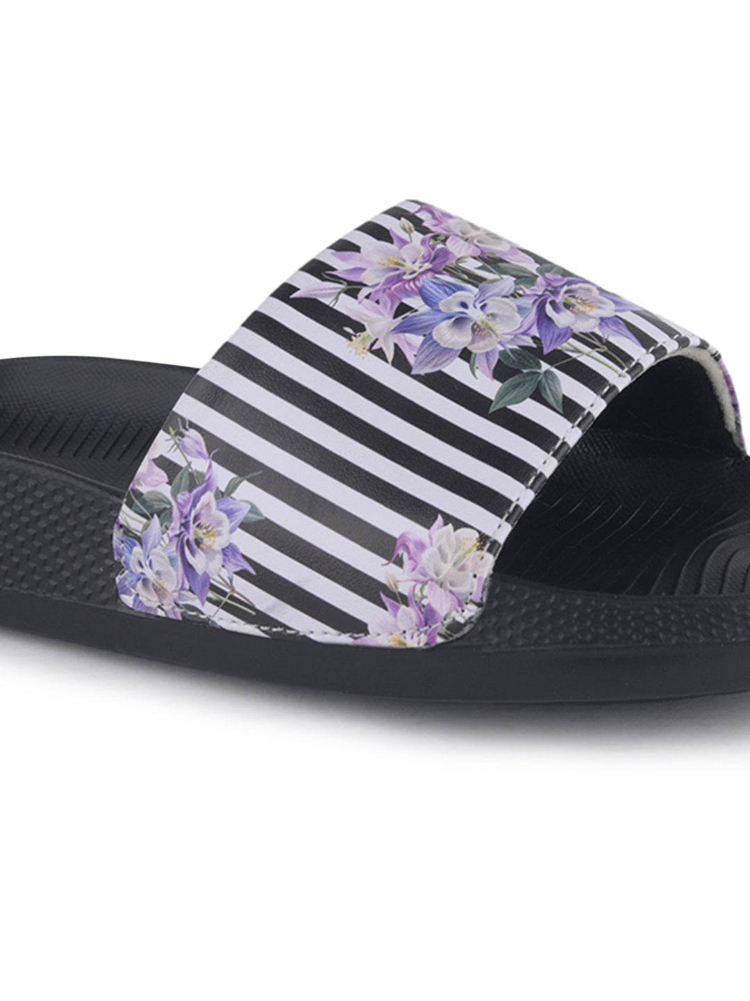 walk & walker Women Slides (Black, White , 8)
