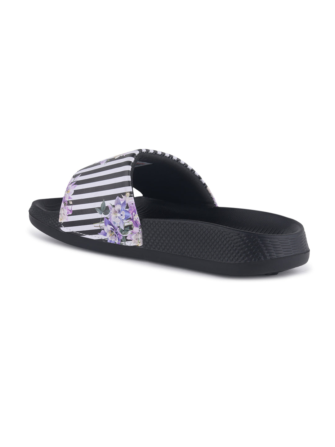 walk & walker Women Slides (Black, White , 8)