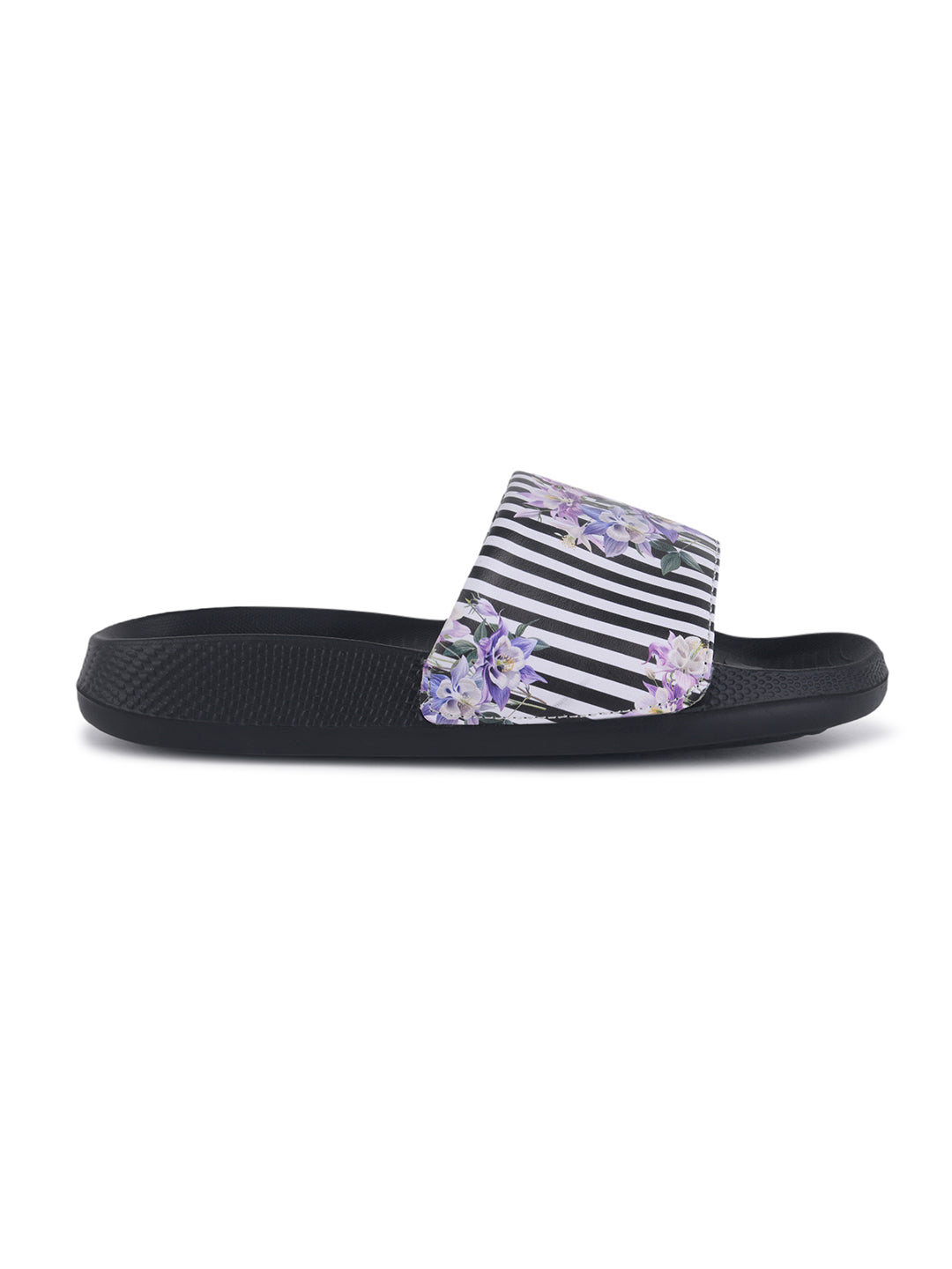 walk & walker Women Slides (Black, White , 8)
